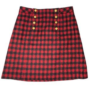 Brooks Brothers Skirt Red Black Gingham Checkered Plaid Gold button size 2